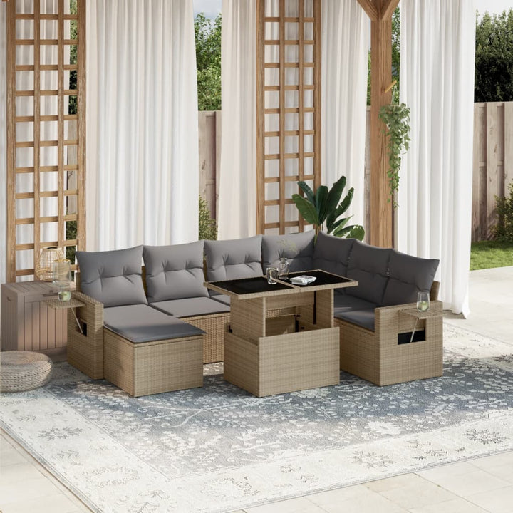 Set Mobilier De Grădină Cu Perne, 8 Piese, Negru, Poliratan