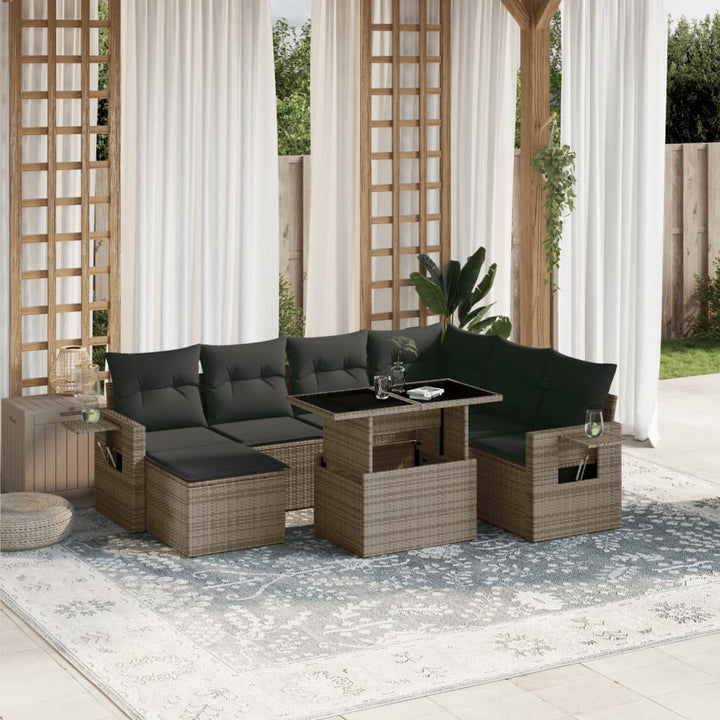 Set Mobilier De Grădină Cu Perne, 8 Piese, Negru, Poliratan