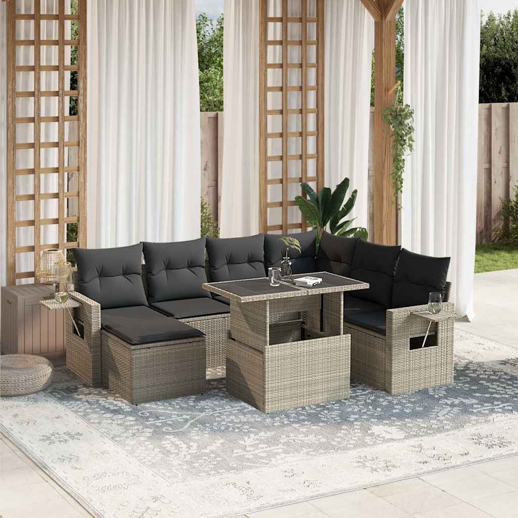 Set Mobilier De Grădină Cu Perne, 8 Piese, Negru, Poliratan