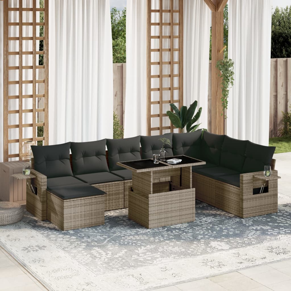 Set Canapele De Grădină, 9 Piese, Cu Perne, , Poliratan