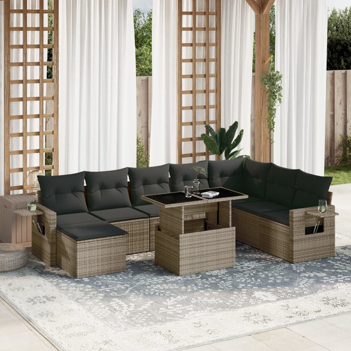Set Canapele De Grădină, 9 Piese, Cu Perne, , Poliratan