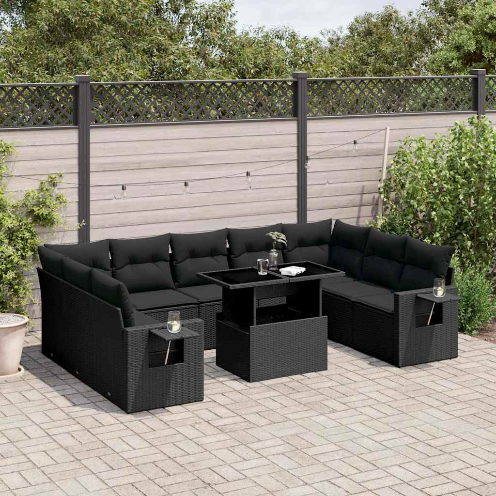 Set Canapele De Grădină Cu Perne, 10 Piese, Bej, Poliratan