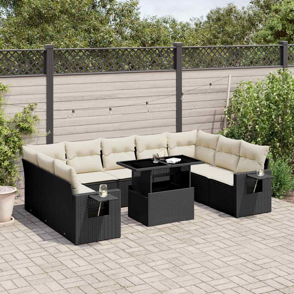 Set Canapele De Grădină Cu Perne, 10 Piese, Bej, Poliratan