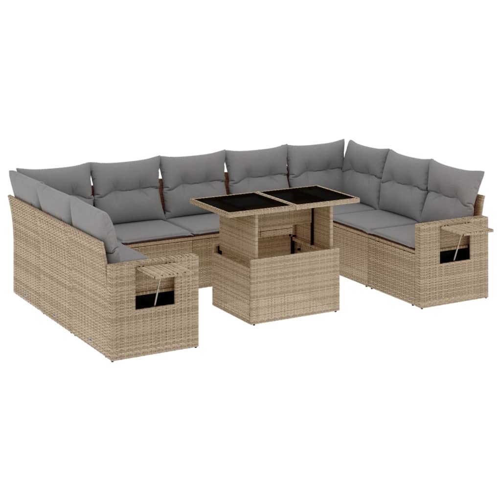 Set Canapele De Grădină Cu Perne, 10 Piese, Bej, Poliratan