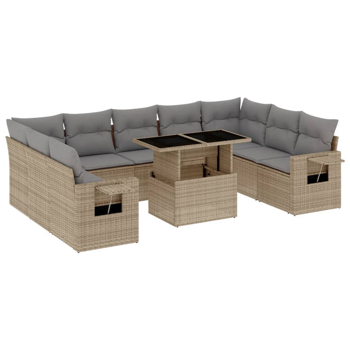 Set Canapele De Grădină Cu Perne, 10 Piese, Bej, Poliratan