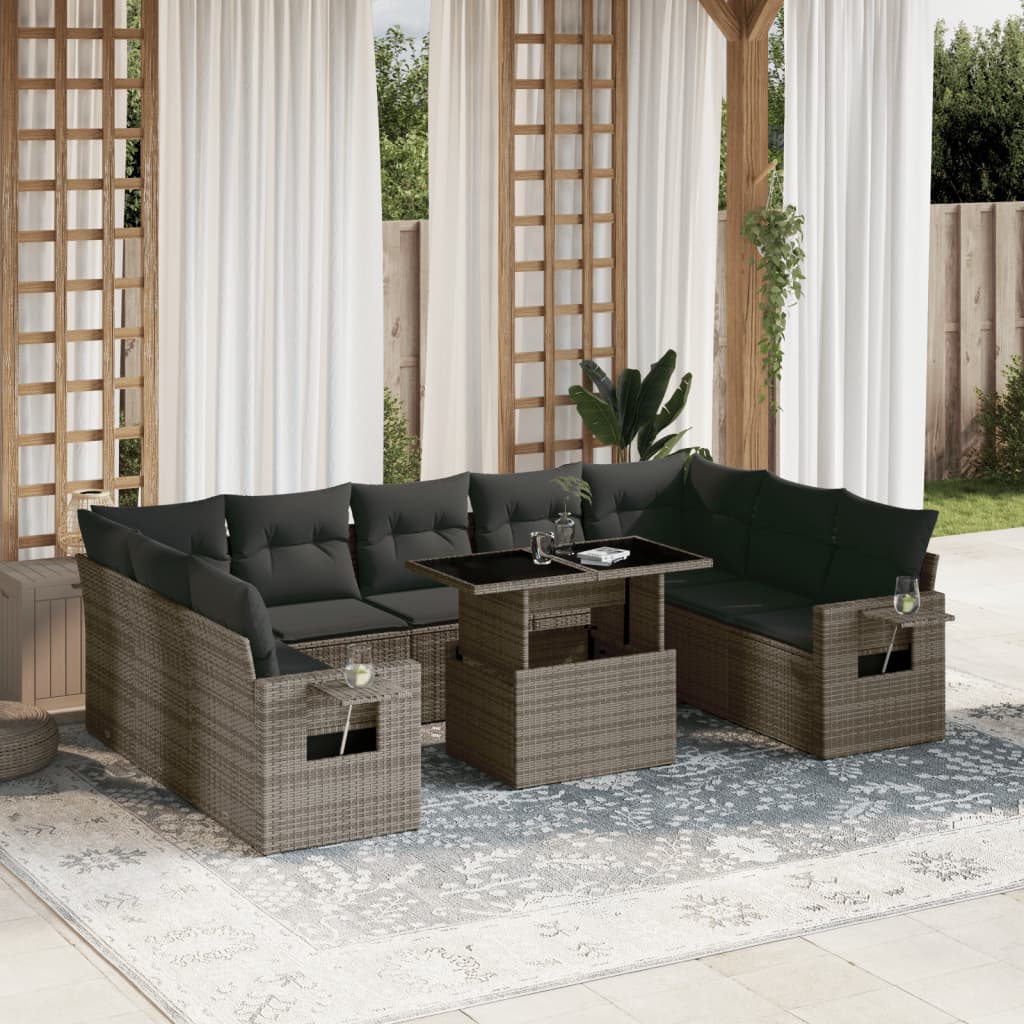 Set Canapele De Grădină Cu Perne, 10 Piese, Bej, Poliratan