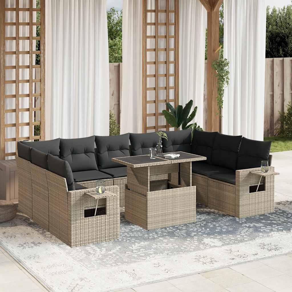 Set Canapele De Grădină Cu Perne, 10 Piese, Bej, Poliratan