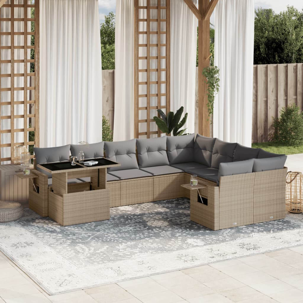 Set Canapele De Grădină Cu Perne, 10 Piese, , Poliratan