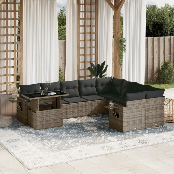 Set Canapele De Grădină Cu Perne, 10 Piese, , Poliratan