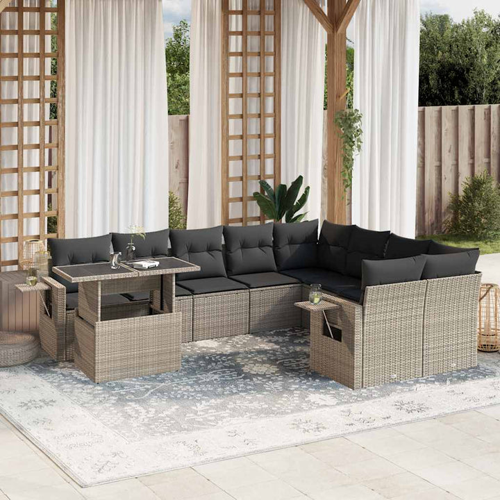 Set Canapele De Grădină Cu Perne, 10 Piese, , Poliratan