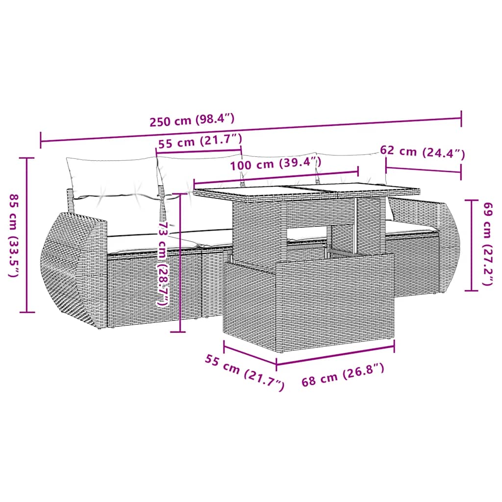 Set Mobilier De Grădină Cu Perne, 5 Piese, , Poliratan
