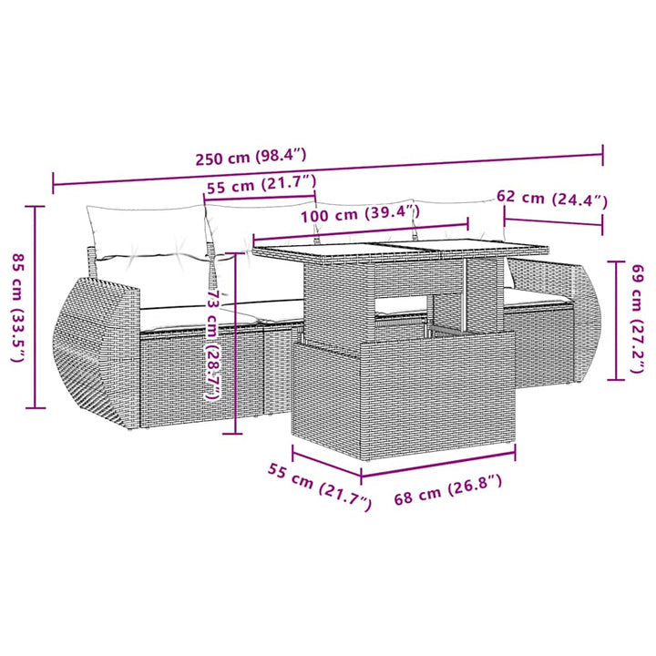Set Mobilier De Grădină Cu Perne, 5 Piese, , Poliratan
