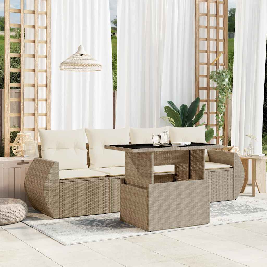 Set Mobilier De Grădină Cu Perne, 5 Piese, , Poliratan