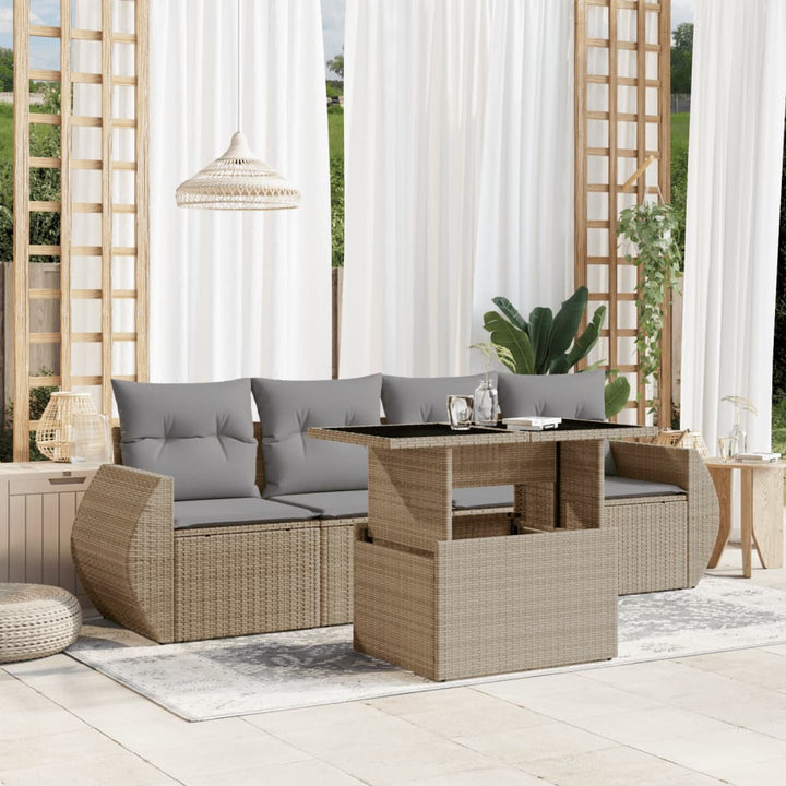 Set Mobilier De Grădină Cu Perne, 5 Piese, , Poliratan