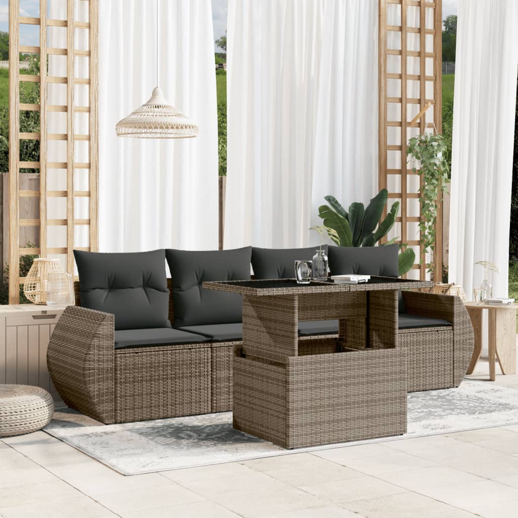 Set Mobilier De Grădină Cu Perne, 5 Piese, , Poliratan