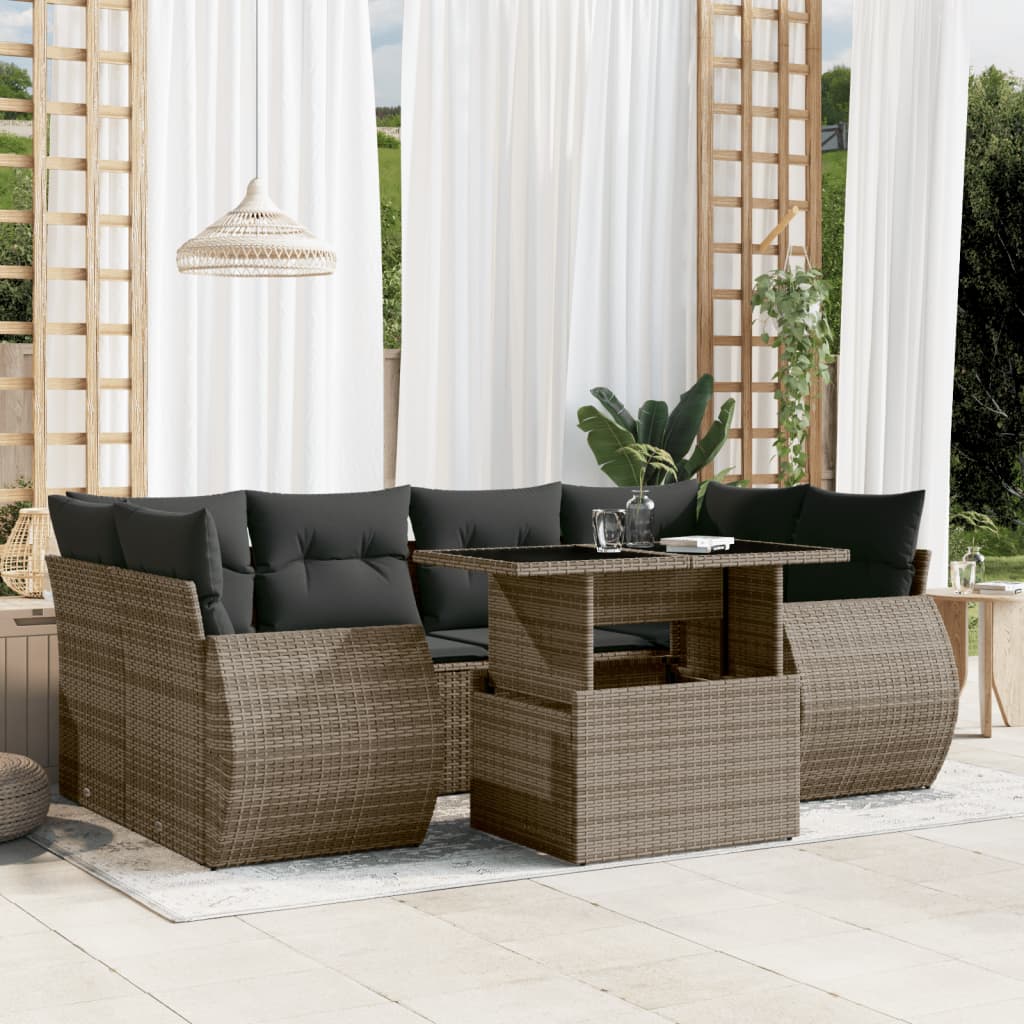 Set Canapele De Grădină Cu Perne, 7 Piese, , Poliratan