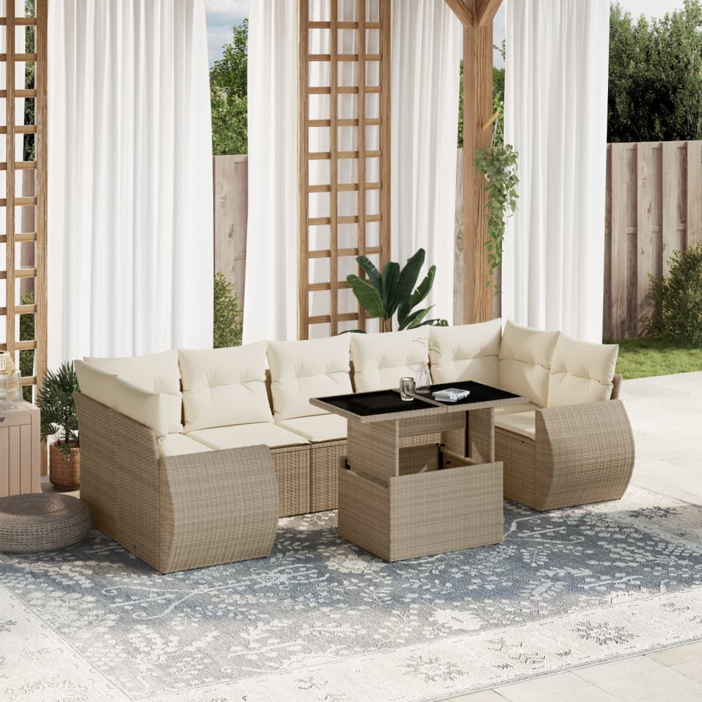 Set Mobilier De Grădină Cu Perne, 8 Piese, , Poliratan