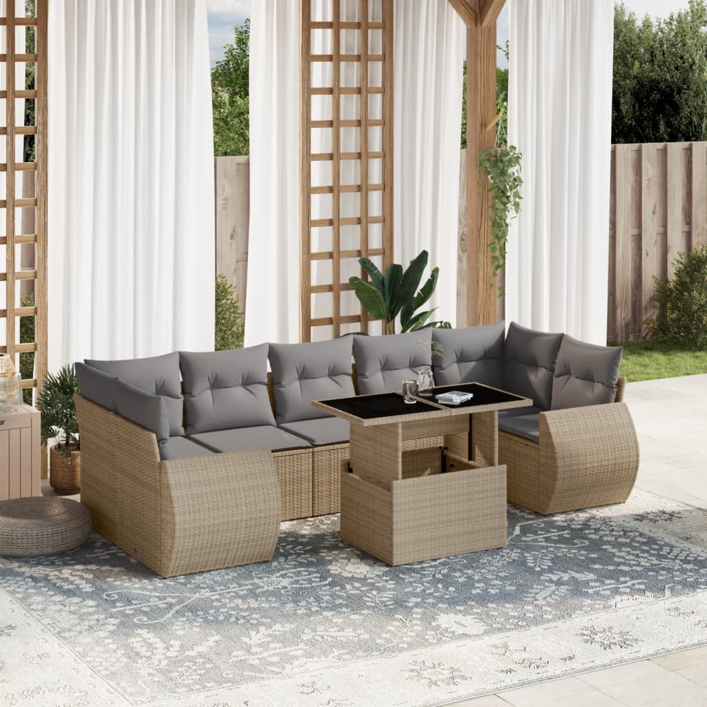 Set Mobilier De Grădină Cu Perne, 8 Piese, , Poliratan