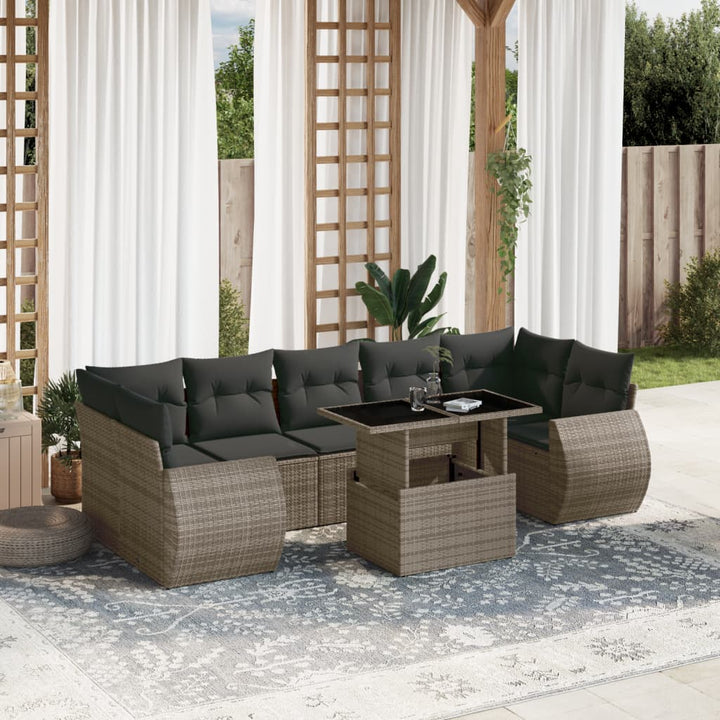 Set Mobilier De Grădină Cu Perne, 8 Piese, , Poliratan