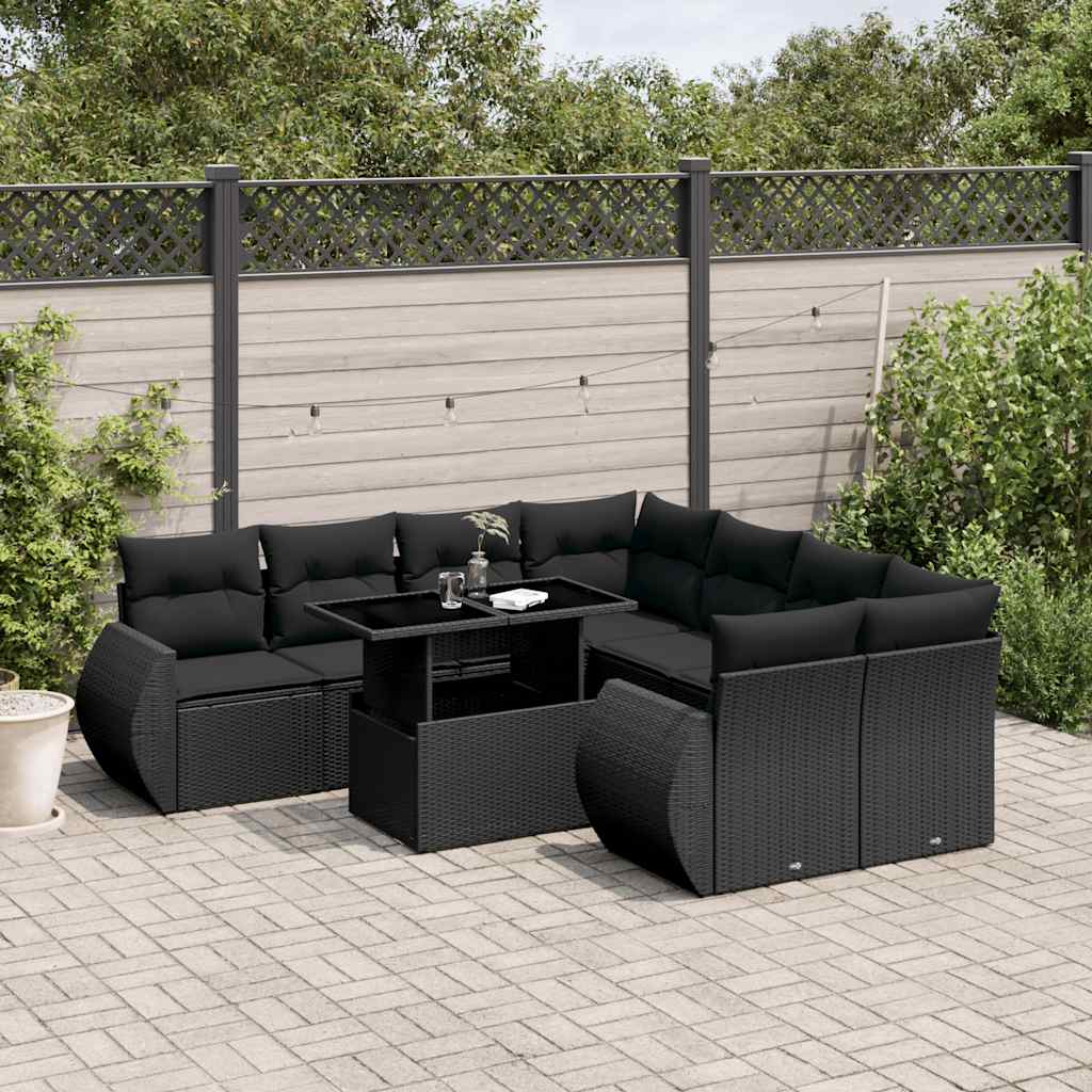 Set Mobilier De Grădină Cu Perne, 9 Piese, Negru, Poliratan