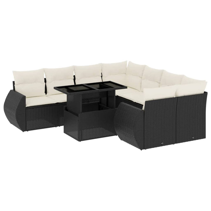 Set Mobilier De Grădină Cu Perne, 9 Piese, Negru, Poliratan