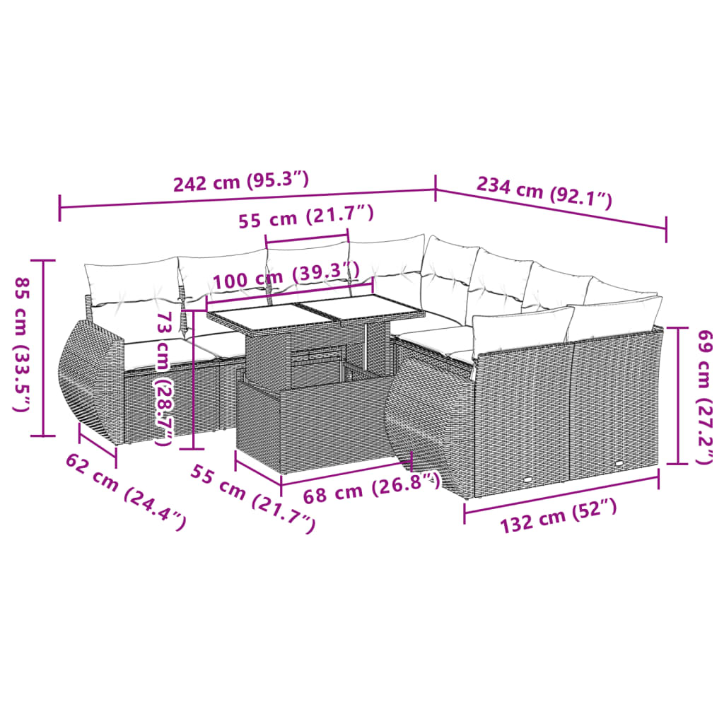 Set Mobilier De Grădină Cu Perne, 9 Piese, Negru, Poliratan