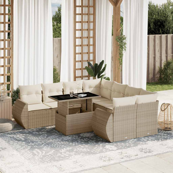 Set Mobilier De Grădină Cu Perne, 9 Piese, Negru, Poliratan