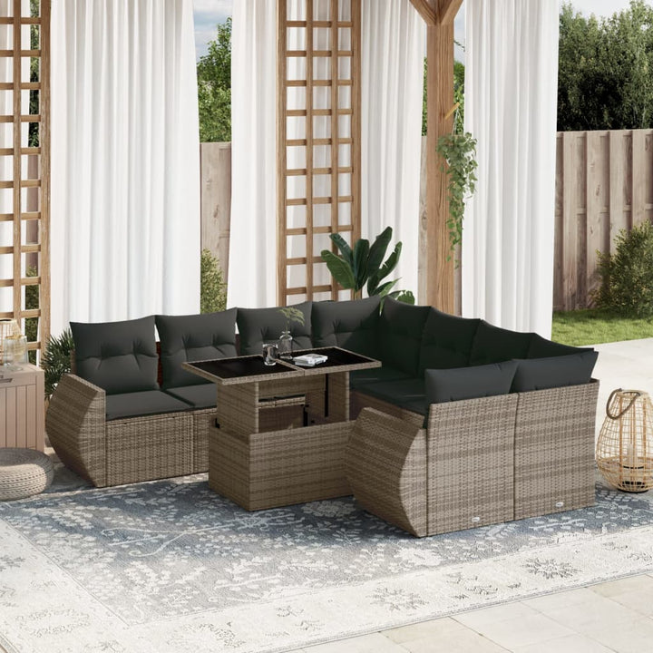 Set Mobilier De Grădină Cu Perne, 9 Piese, Negru, Poliratan