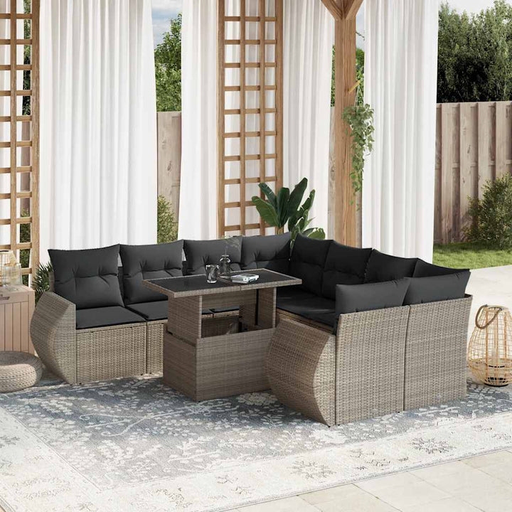Set Mobilier De Grădină Cu Perne, 9 Piese, Negru, Poliratan