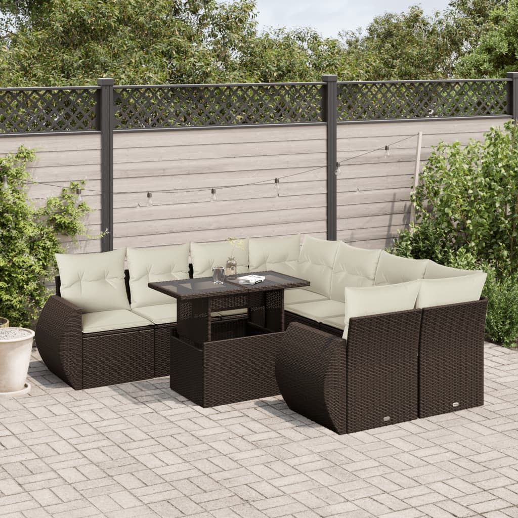 Set Mobilier De Grădină Cu Perne, 9 Piese, Negru, Poliratan