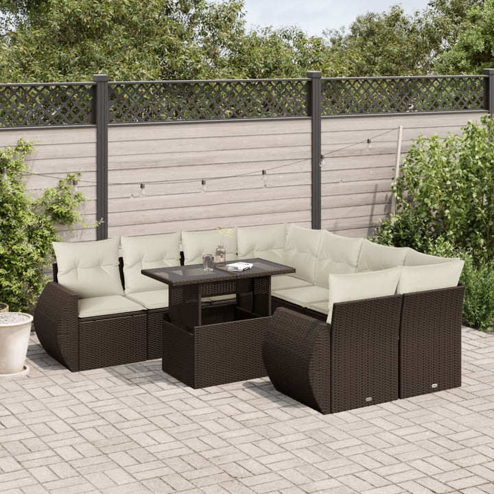 Set Mobilier De Grădină Cu Perne, 9 Piese, Negru, Poliratan