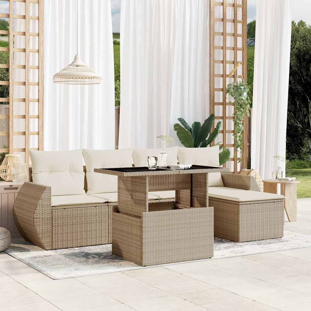 Set Mobilier Grădină Cu Perne, 6 Piese, , Poliratan