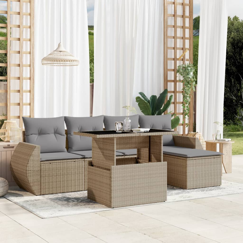 Set Mobilier Grădină Cu Perne, 6 Piese, , Poliratan