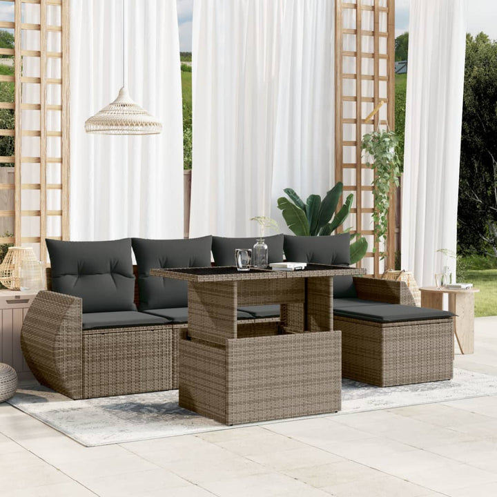 Set Mobilier Grădină Cu Perne, 6 Piese, , Poliratan