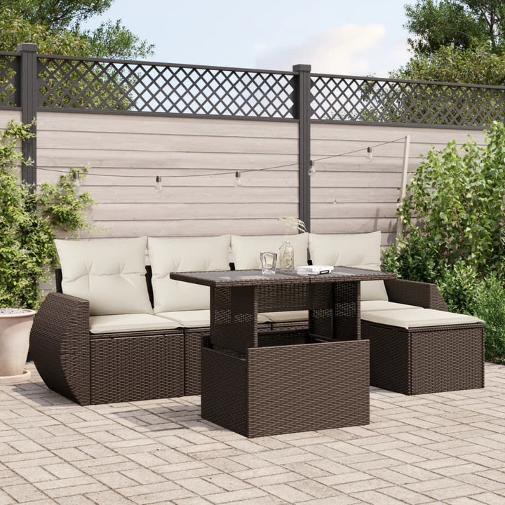 Set Mobilier Grădină Cu Perne, 6 Piese, , Poliratan