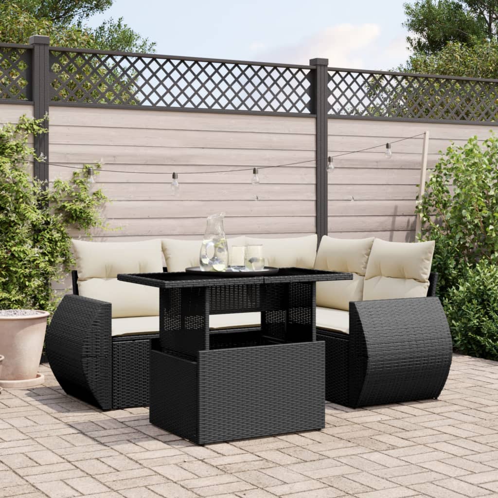 Set Canapele De Grădină Cu Perne, 5 Piese, Bej, Poliratan