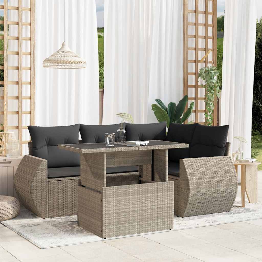 Set Canapele De Grădină Cu Perne, 5 Piese, Bej, Poliratan