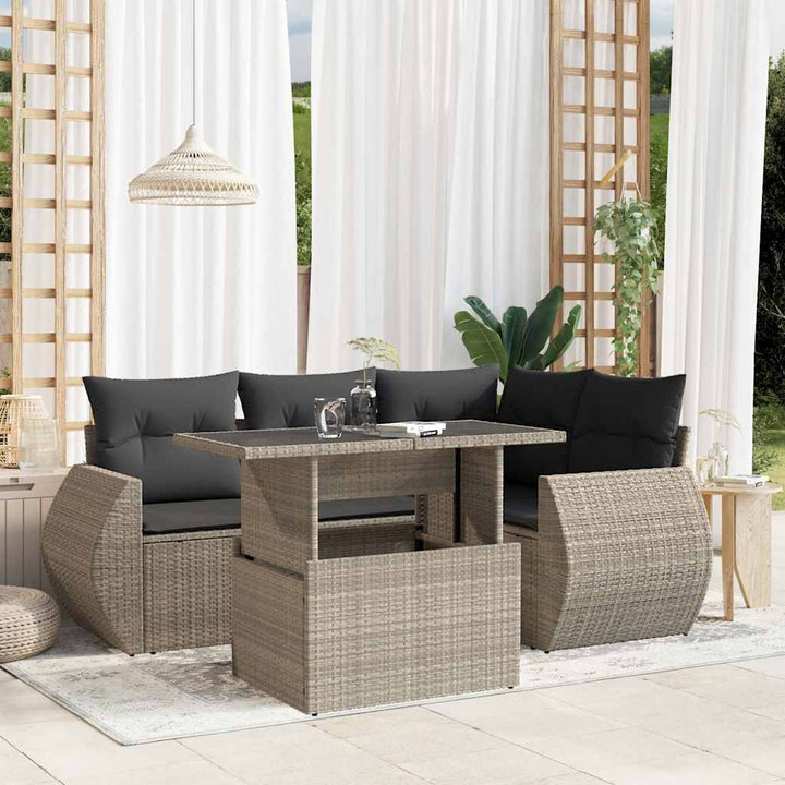 Set Canapele De Grădină Cu Perne, 5 Piese, Bej, Poliratan