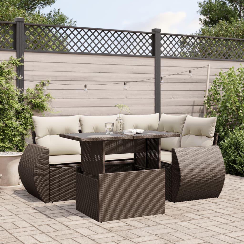 Set Canapele De Grădină Cu Perne, 5 Piese, Bej, Poliratan