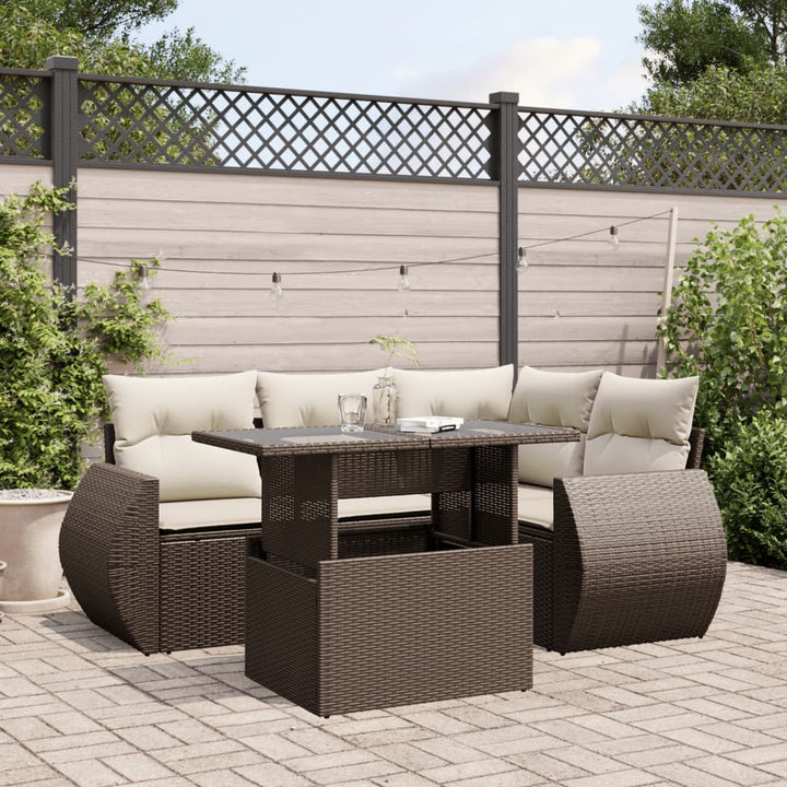 Set Canapele De Grădină Cu Perne, 5 Piese, Bej, Poliratan