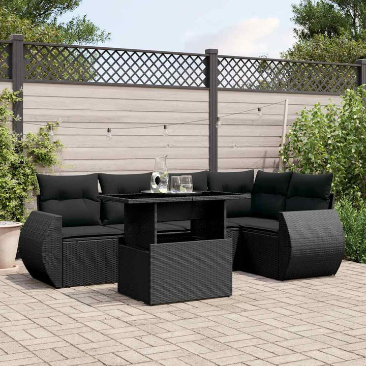 Set Mobilier De Grădină Cu Perne, 6 Piese, Negru, Poliratan