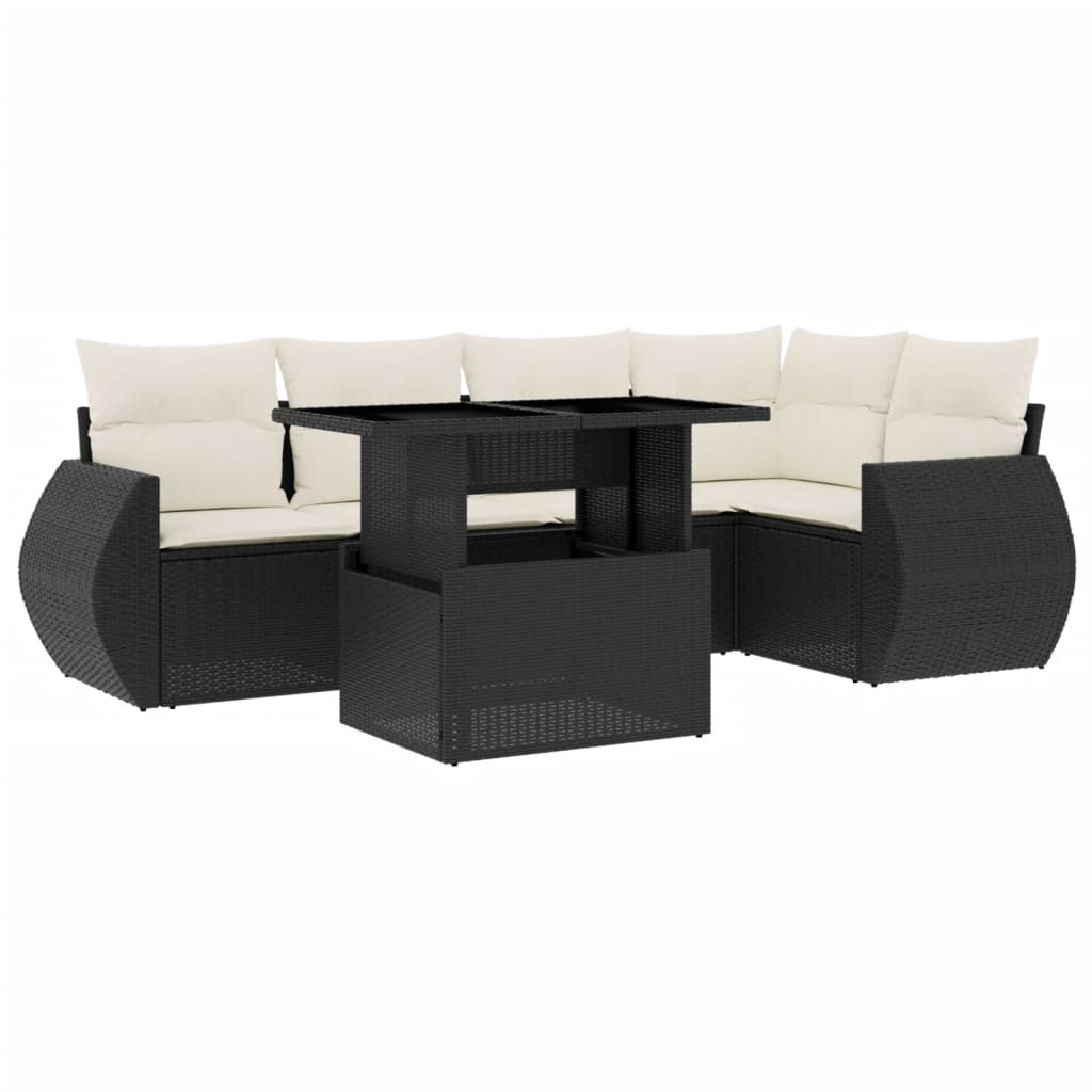 Set Mobilier De Grădină Cu Perne, 6 Piese, Negru, Poliratan