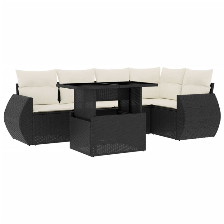 Set Mobilier De Grădină Cu Perne, 6 Piese, Negru, Poliratan