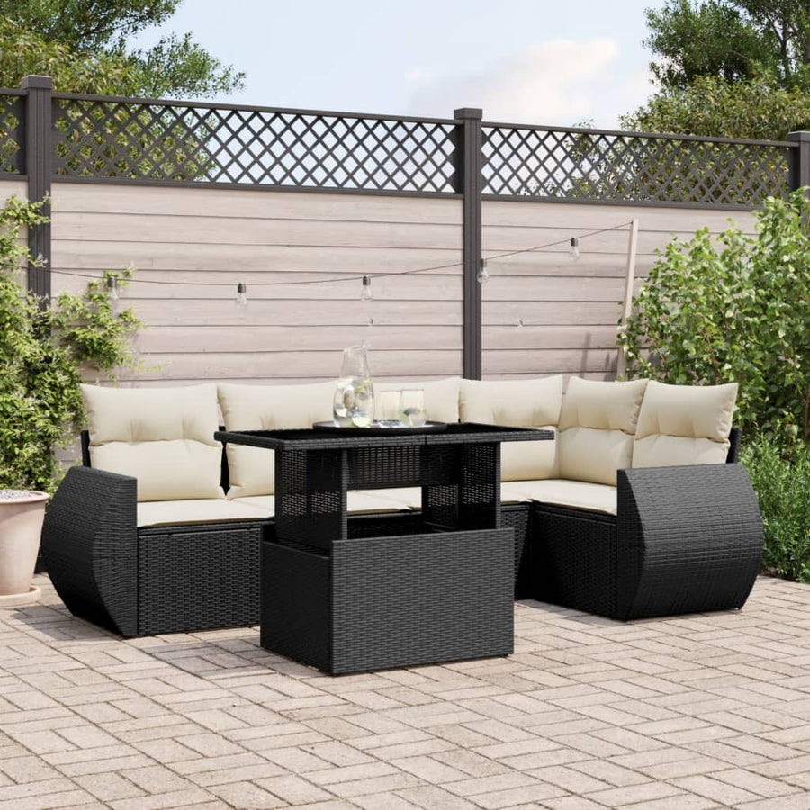 Set Mobilier De Grădină Cu Perne, 6 Piese, Negru, Poliratan