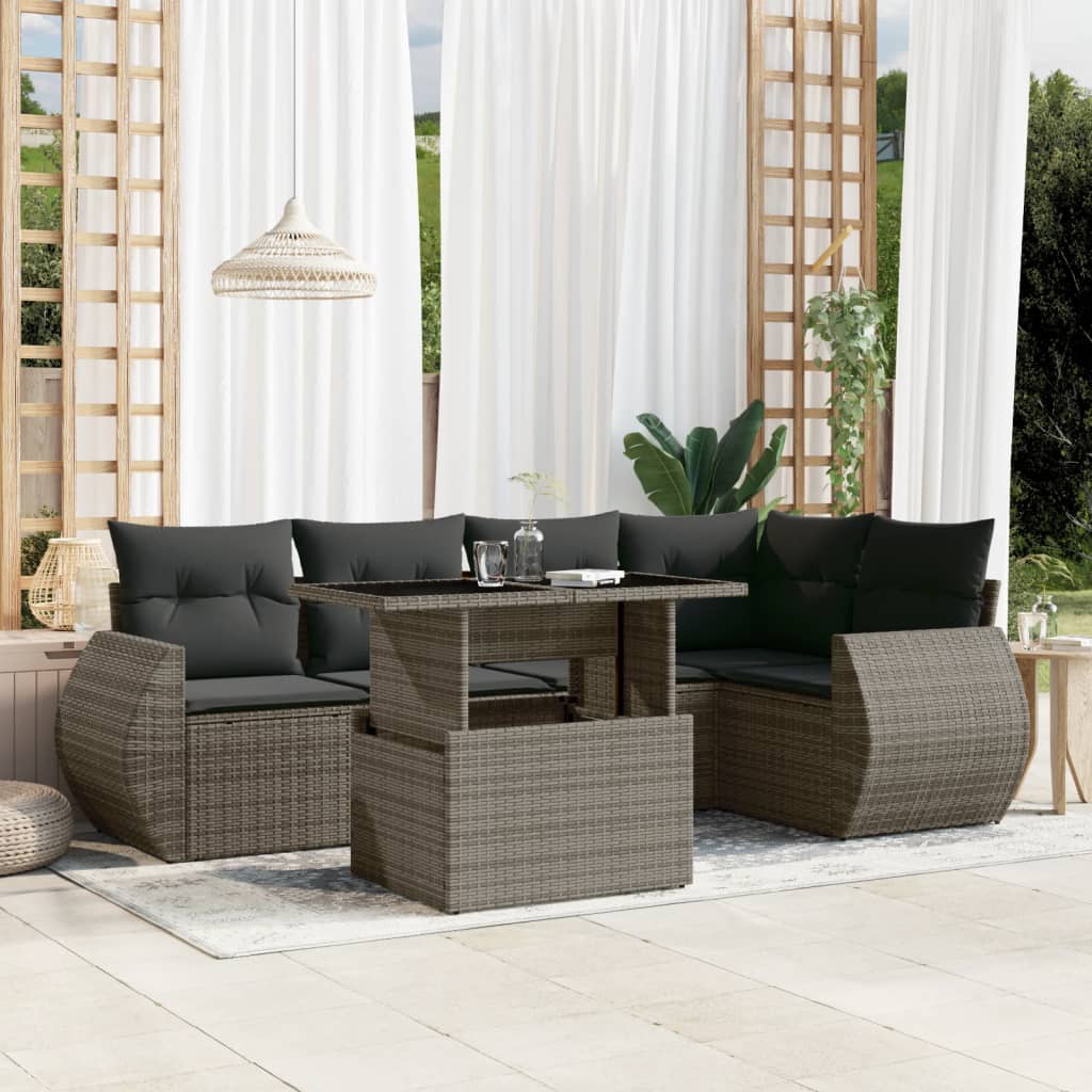 Set Mobilier De Grădină Cu Perne, 6 Piese, Negru, Poliratan