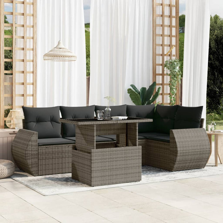 Set Mobilier De Grădină Cu Perne, 6 Piese, Negru, Poliratan