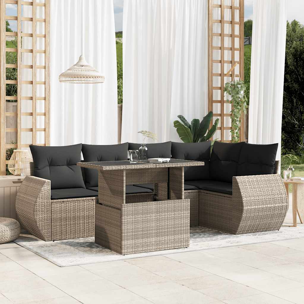 Set Mobilier De Grădină Cu Perne, 6 Piese, Negru, Poliratan
