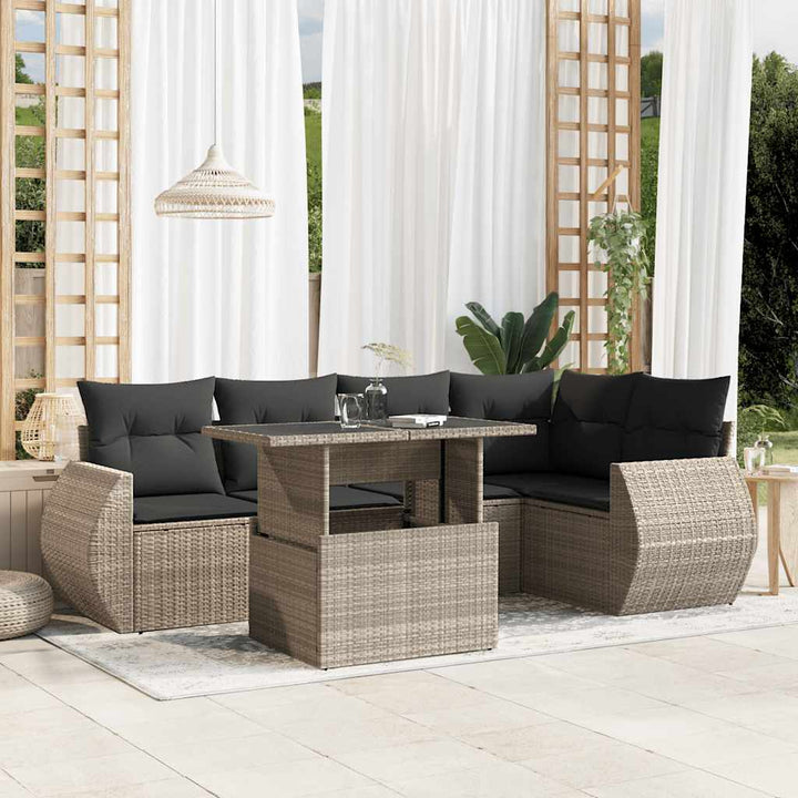 Set Mobilier De Grădină Cu Perne, 6 Piese, Negru, Poliratan