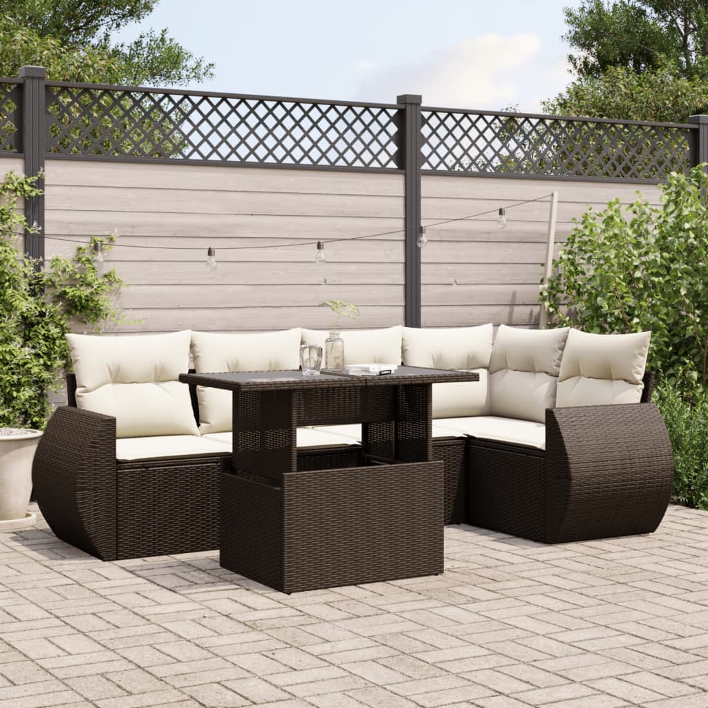 Set Mobilier De Grădină Cu Perne, 6 Piese, Negru, Poliratan