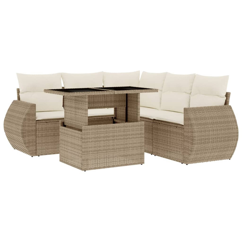 Set Canapele De Grădină Cu Perne, 6 Piese, Bej, Poliratan